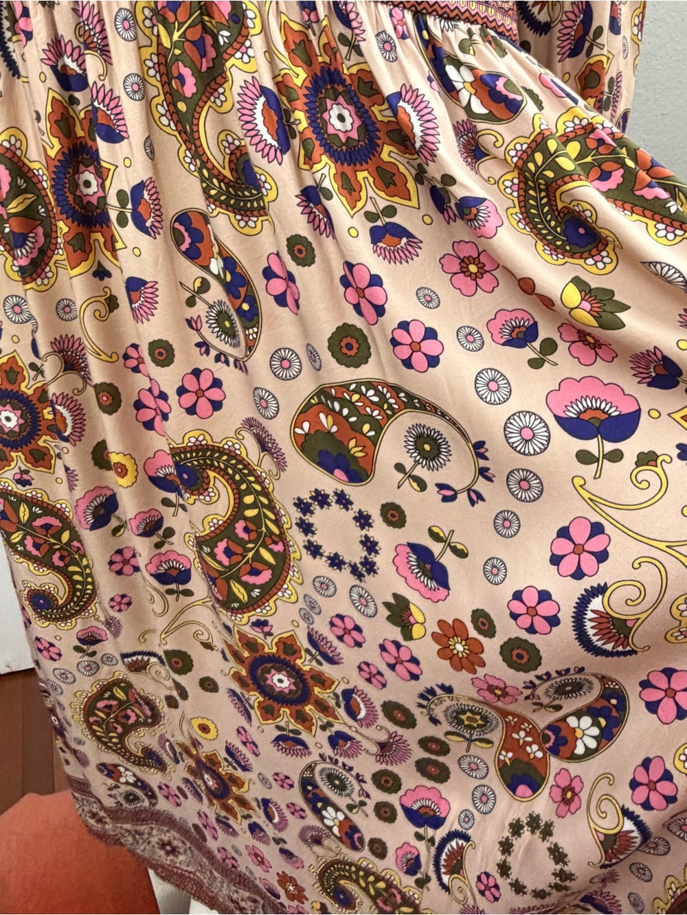 Boden Paisley Floral Long Sleeve Boho Maxi Dress - Cream, Pink, Green, Brown - Picture 7 of 15